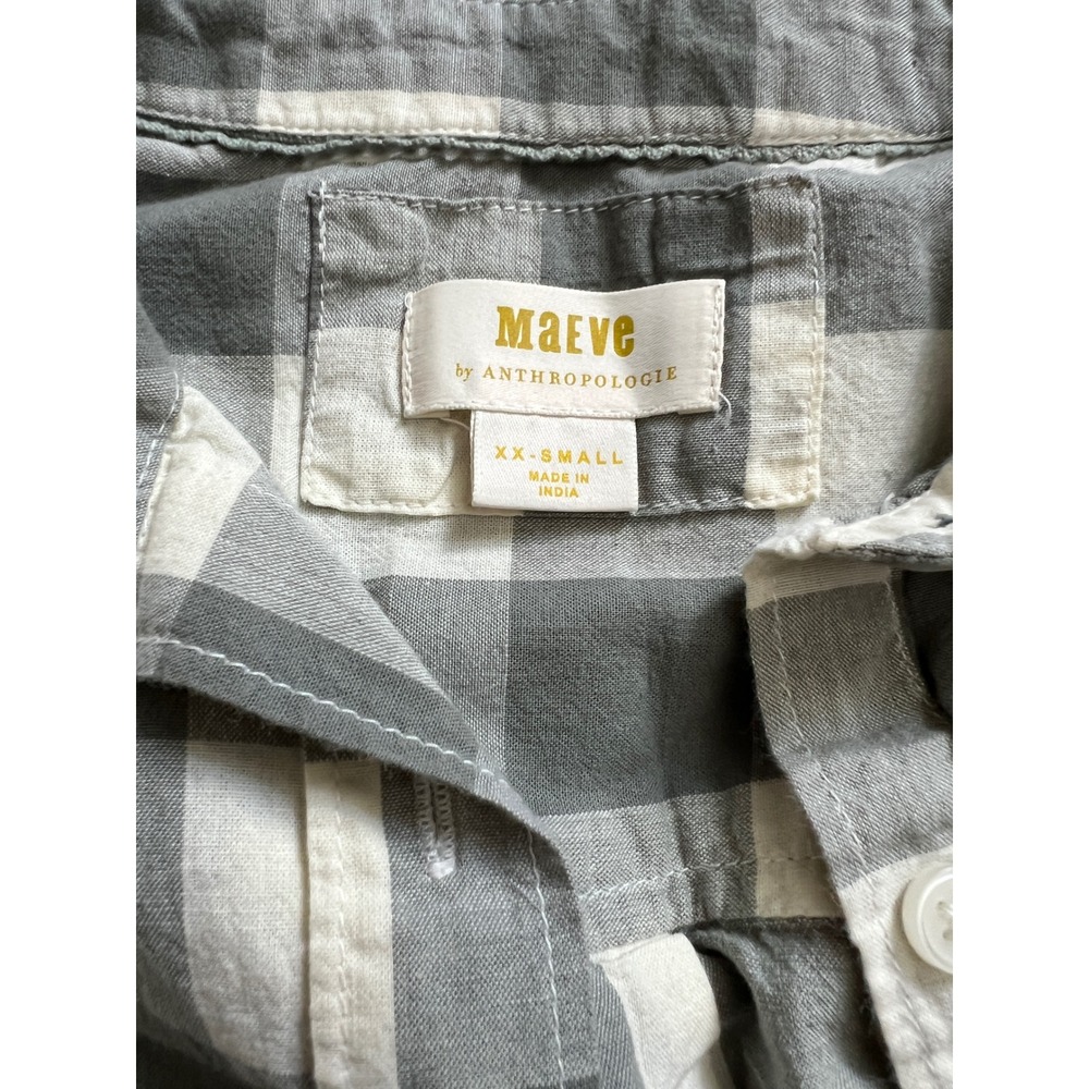 Maeve Anthropologie Green White Buffalo Plaid Oversized Button Down Shirt XXS - Picture 2 of 5